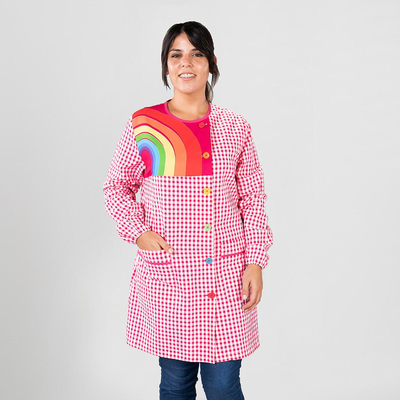 SCRUB COAT WOMAN WITH BUTTON CLOSURE RAINBOW CHEESECLOTH ANTIBACTERIAL 
