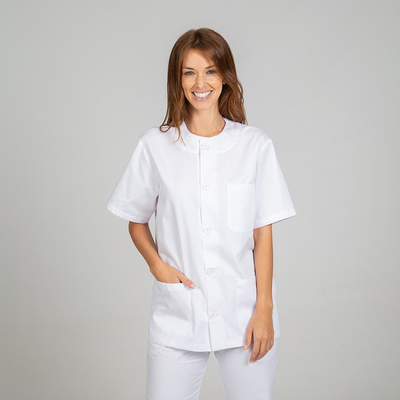 UNISEX WHITE TWILL HEALTHCARE STYLE BUTTON-UP TUNIC