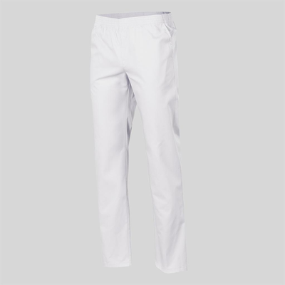 UNISEX WHITE TWILL HEALTHCARE STYLE ELASTICATED TROUSERS W/POCKETS