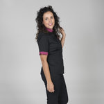 WOMEN'S BLACK/BURGANDY S/ SLEEVED GRANDAD COLLAR BLOUSE