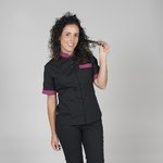 WOMEN'S BLACK/BURGANDY S/ SLEEVED GRANDAD COLLAR BLOUSE