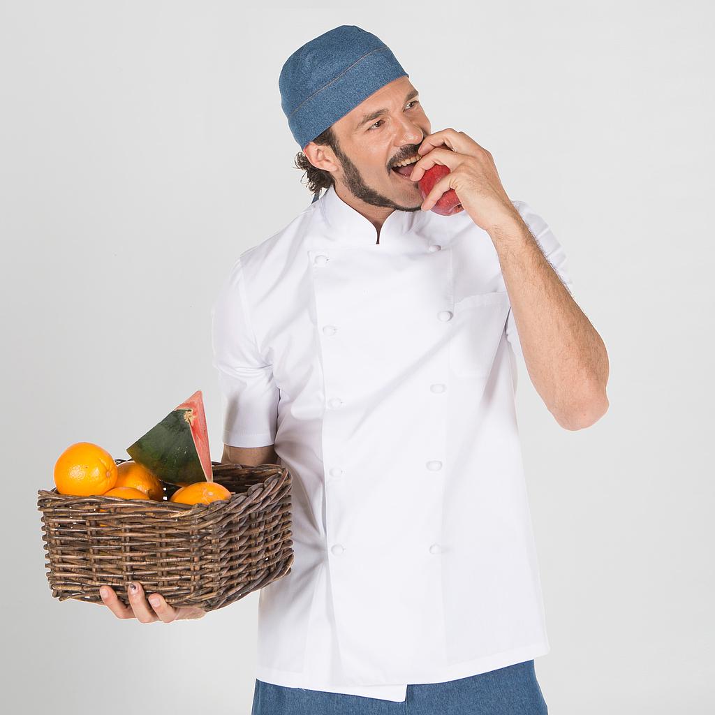 CASACO COZINHA UNISSEXO BOTÃO FORRADO M/C BRANCA - Imagem