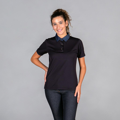 WOMAN´S POLO WITH SHIRT COLLAR UNWASHED DENIM "REDLINE

