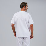 OUTFIT UNISEX WHITE V-NECK / ELASTICATED TROUSERS SCRUB SUIT "REDLINE"
