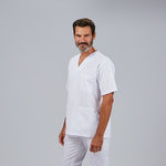 OUTFIT UNISEX WHITE V-NECK / ELASTICATED TROUSERS SCRUB SUIT "REDLINE"
