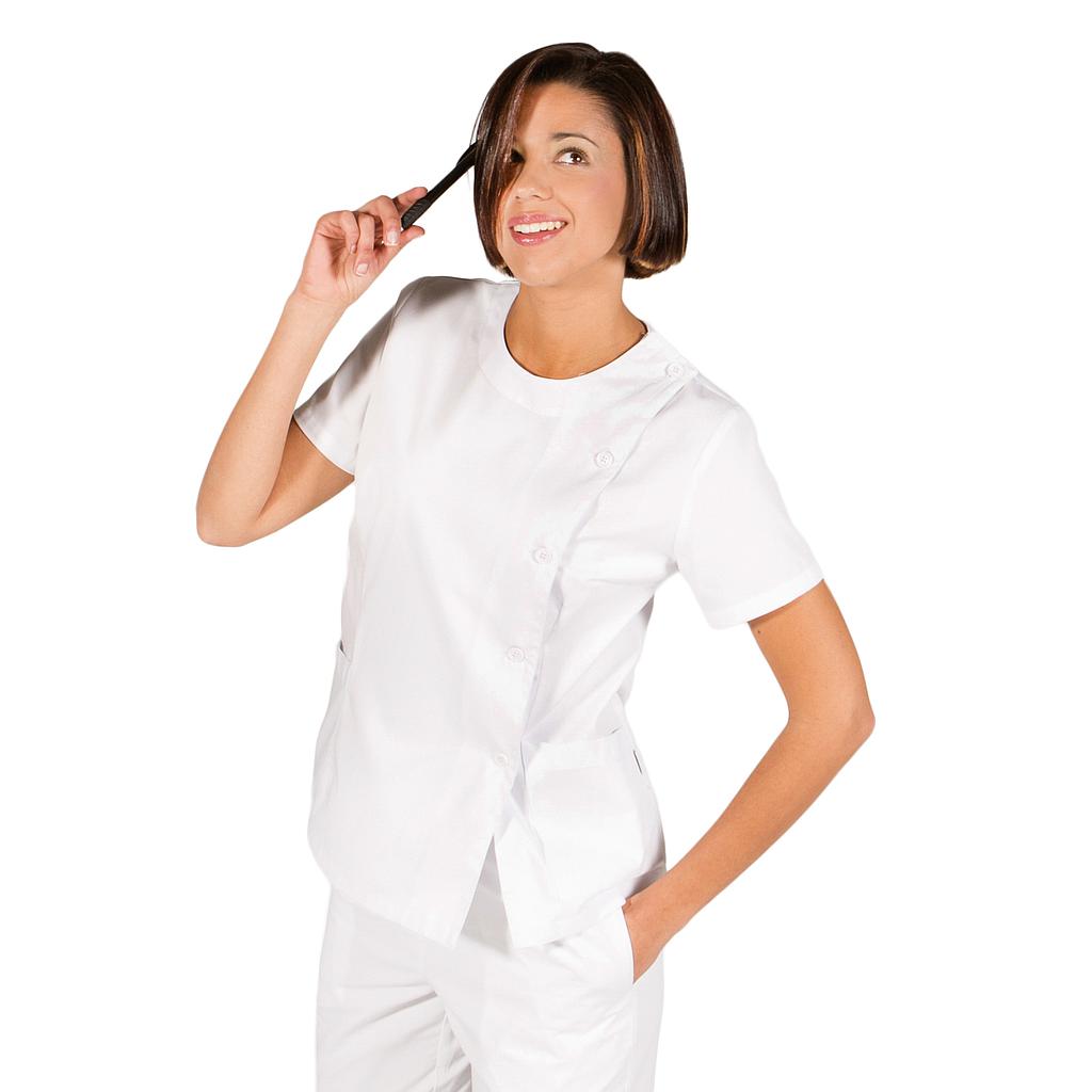 BLUSA GOLA REDONDA MULHER BOTÕES LATERAIS BRANCO - Imagem