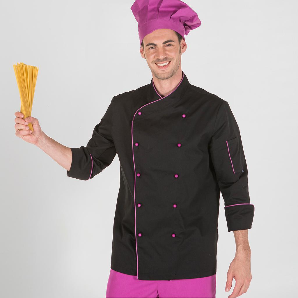 UNISSEXO L/ SLEEVED BLACK WITH COLOUR PIPING CHEF'S JACKET - Imagem