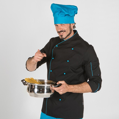 UNISEX L/ SLEEVED BLACK WITH COLOUR PIPING CHEF'S JACKET