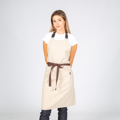 APRON WITH BEIGE DUNGAREES AND LEATHER STRAPS 82X72 CM