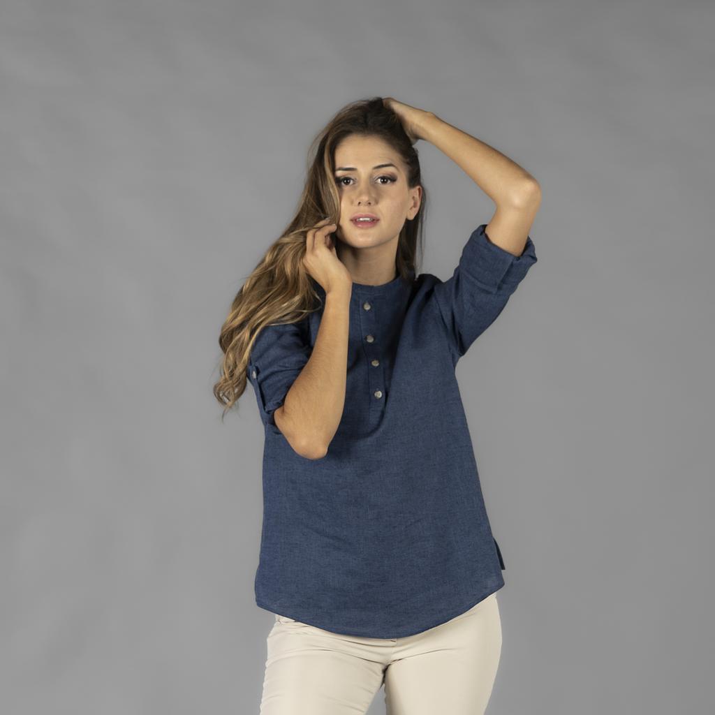CAMISA SENHORA LINHO/ALGODÃO COLARINHO MAO KAULA - Imagem