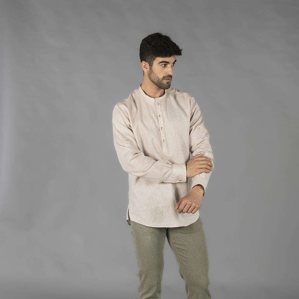 CAMISA HOMEM LINHO/ALGODÃO COLARINHO MÃO TIWI - Imagem