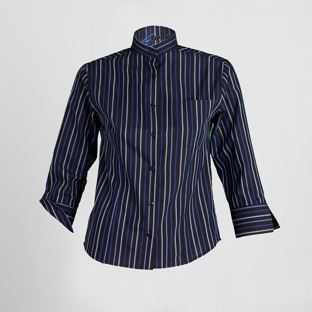 WOMEN'S STRIPED BLOUSE W/ 3/4 SLEEVE & GRANDAD COLLAR - Imagem