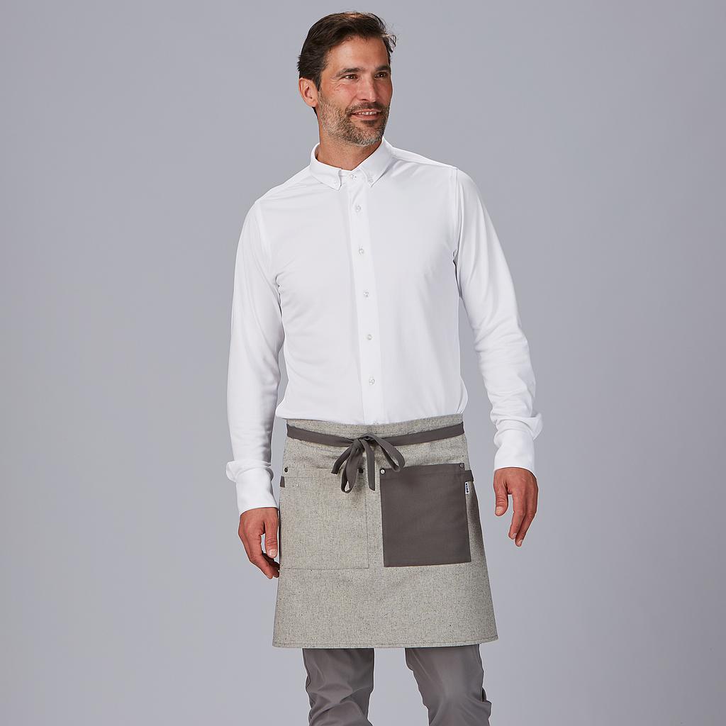 AVENTAL CURTO COM BOLSO E FITAS COMBINADAS 45X74 CM - Imagem