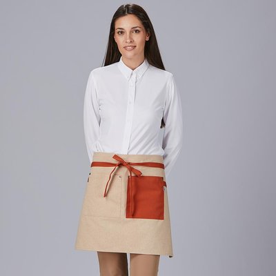 AVENTAL CURTO COM BOLSO E FITAS COMBINADAS 45X74 CM
